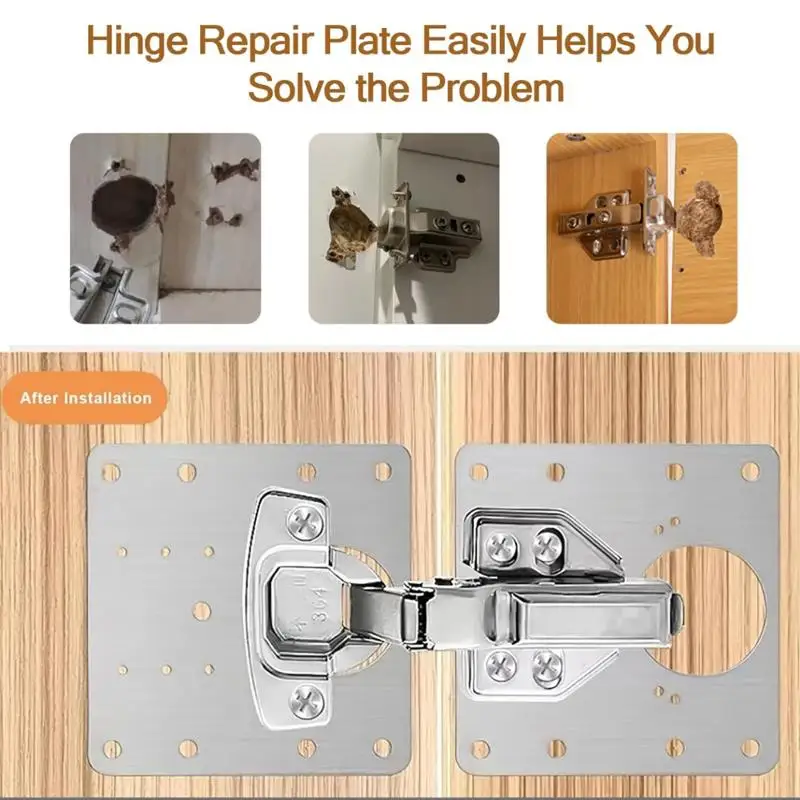 Stainless Steel Cabinet Hinge Repair Plates Corrosion Resistance Easy Installation For Kitchen Cupboard Wardrobe Door Repair
