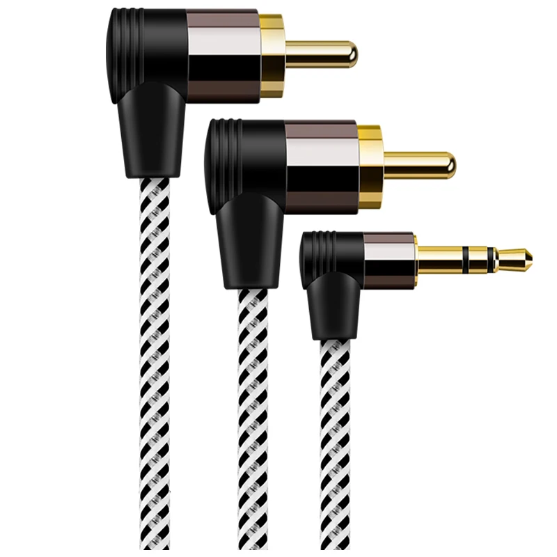 CableCreation Stereo DC 3.5mm  Male 90 degree angle to 2 RCA Angle Male 90 degree angle  Audio Stereo Cable,Black