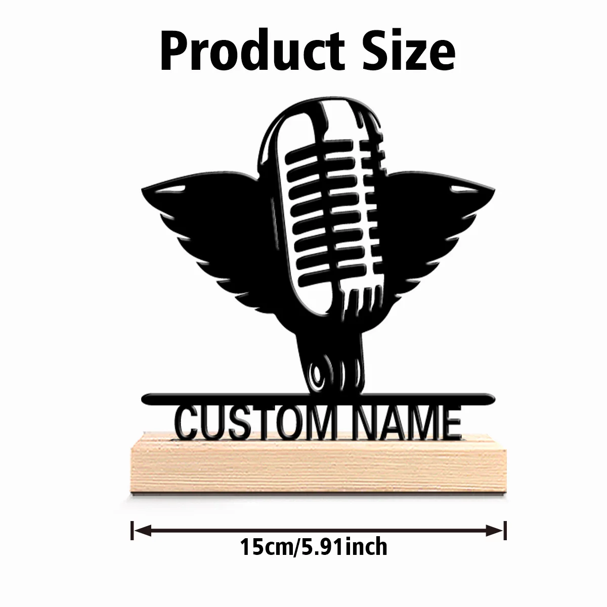 1pc Stylish Personalized Custom microphone Metal Statues Modern Wooden Base Decor for Office Living Room Nature-Inspired
