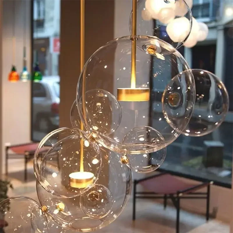 Modern Mickey Glass LED Pendant Light Living Room Decoration Bubble Glass Chandelier for Dining Room Hanging Light