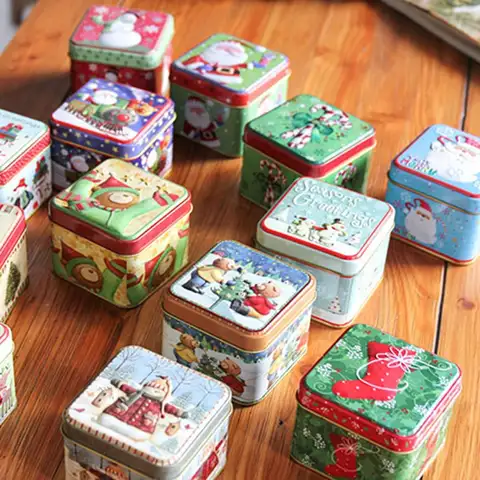 Christmas Cartoon Storage Candy Tin Box Candy Jar Christmas Snowman Box Tea Storage Organizer Box Christmas decorations for home