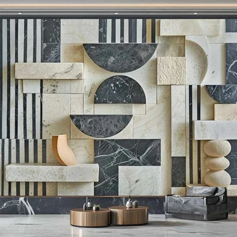 

Modern Custom Size Wallpaper 3D Embossed Abstract Geometric Marble Pattern Photo Mural For Bedroom Living Room Decor Background