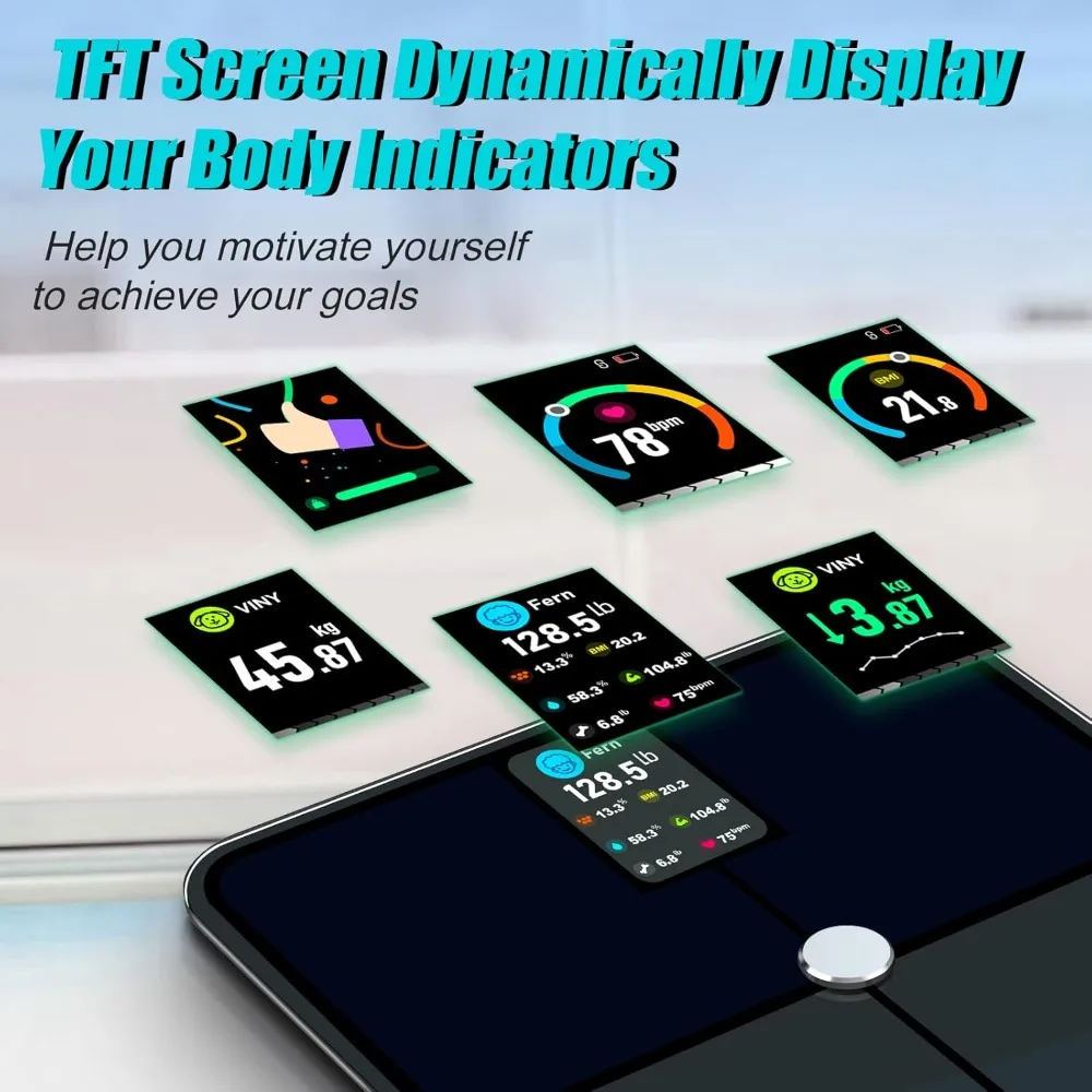 Scale for Body Weight and Fat Percentage, Digital Smart Body Weight Scale with HD TFT Screen, 22 Body Composition High