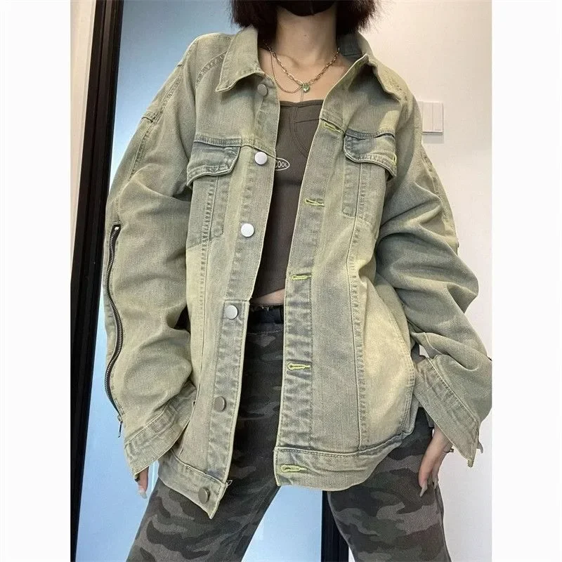 Women's Denim Jacket Loose Jean Coats Long-sleeved Outwear Korean Top Fashion Single Breasted Casual Coat Lady Spring Autumn New