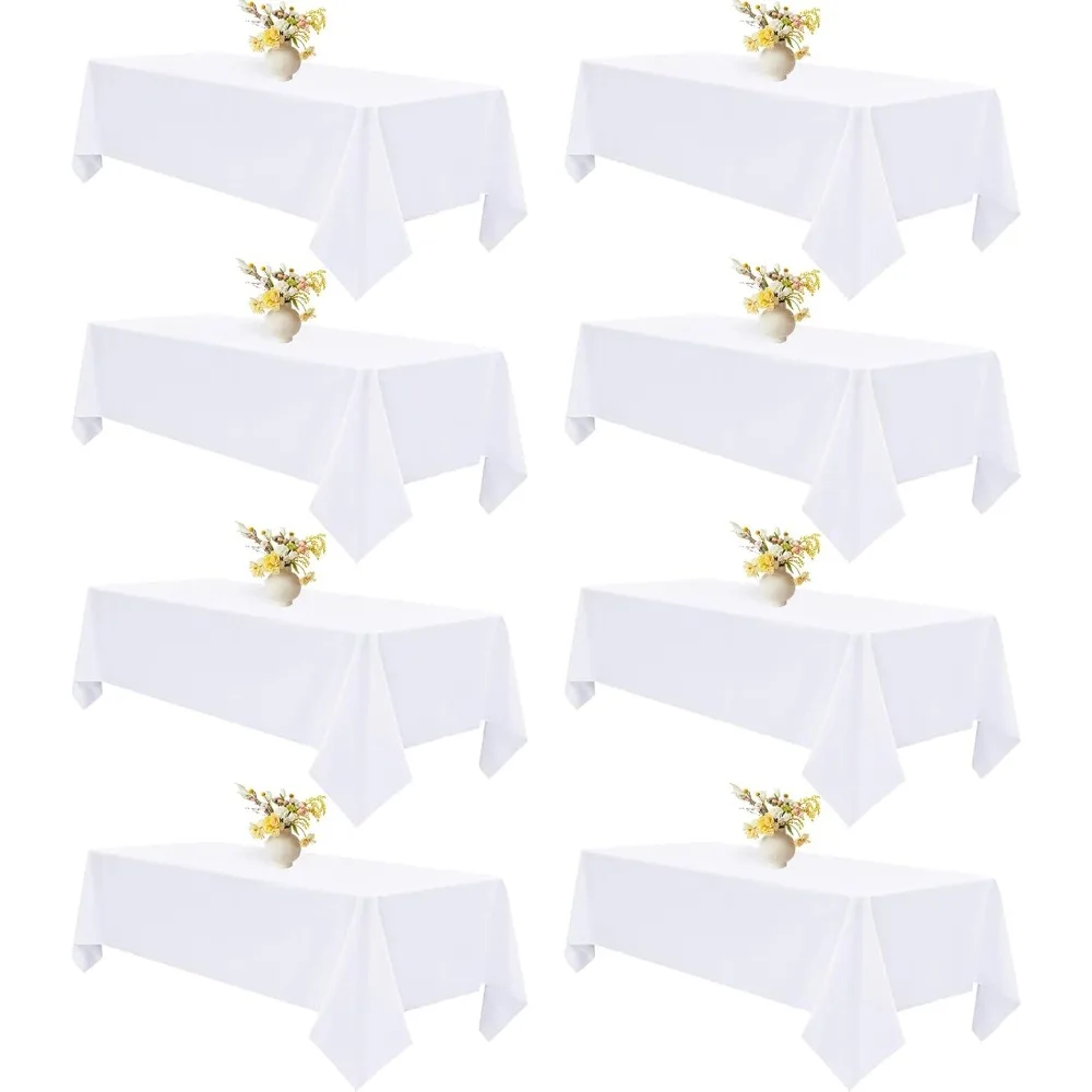 

White Rectangle Tablecloths Set of 8, 60 x 102, Suitable for 6-Foot Tables, Wrinkle Resistant and Washable