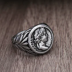 Men Vintage Roman Empire Caesar Rings Stainless Steel Silver/Gold Color Coin Caesar Head Signet Men Rings Fashion Jewelry