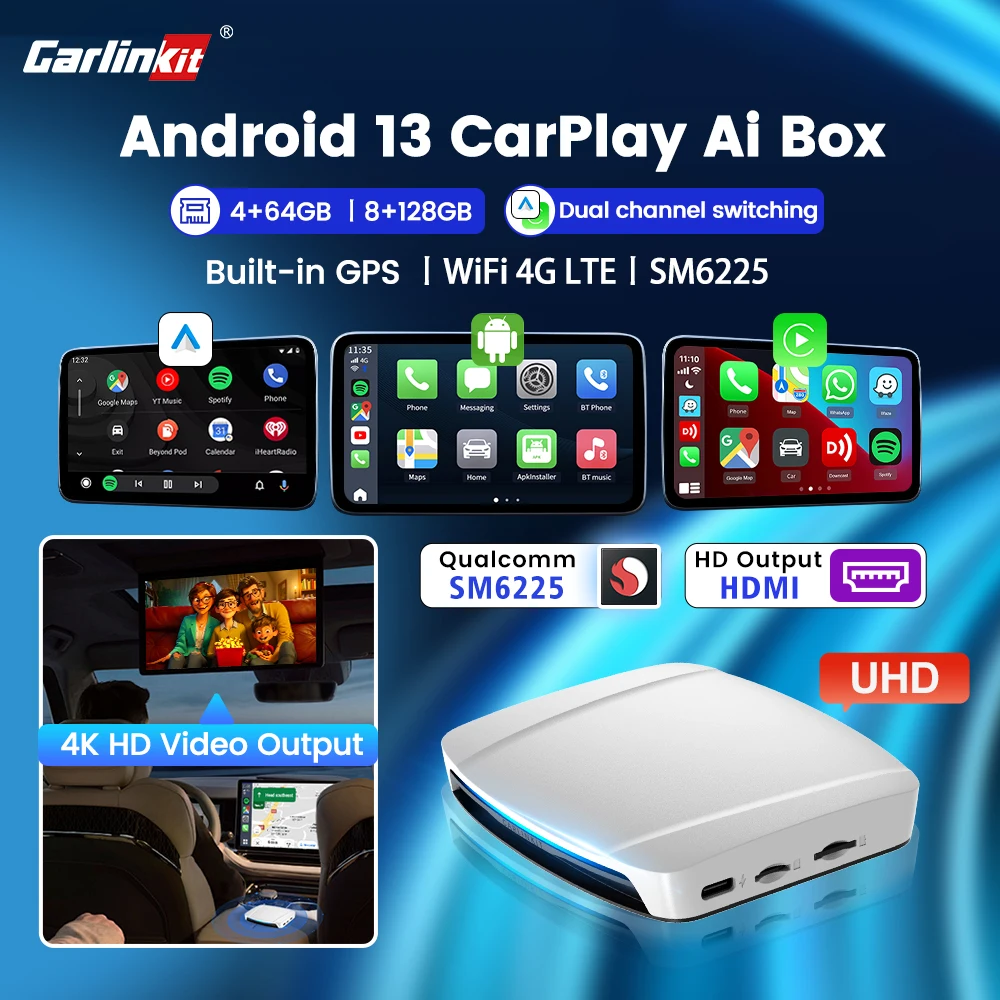 

Carlinkit Android 13 Wireless CarPlay AI Box HDMI Output wireless adapter Android Smart Video Box Qualcomm SDM660 6225 8-Core