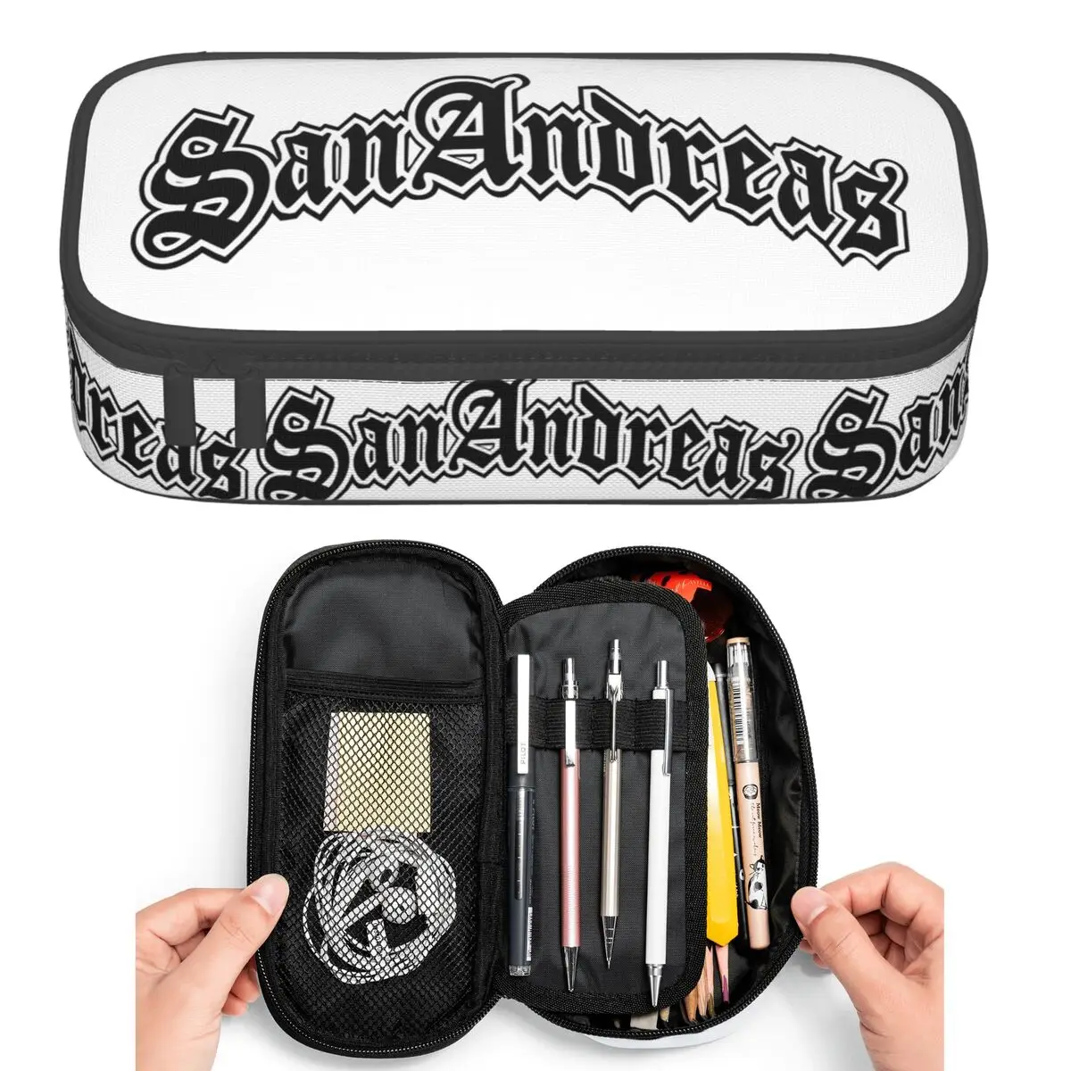 Estojo de Lápis com Logo GTA San Andreas para Estudantes, Caixa de Canetas, Bolsa de Lápis de Grande Capacidade, Porta-Canetas