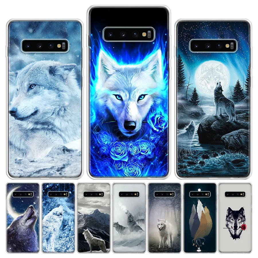 Snow White Blue Eyes Wolf Phone Case For Galaxy Note 20 Ultra 10 9 8 A05S A55 A35 A25 A15 A9 A8 A7 A6 J8 J6 J4 Plus Cover TPU