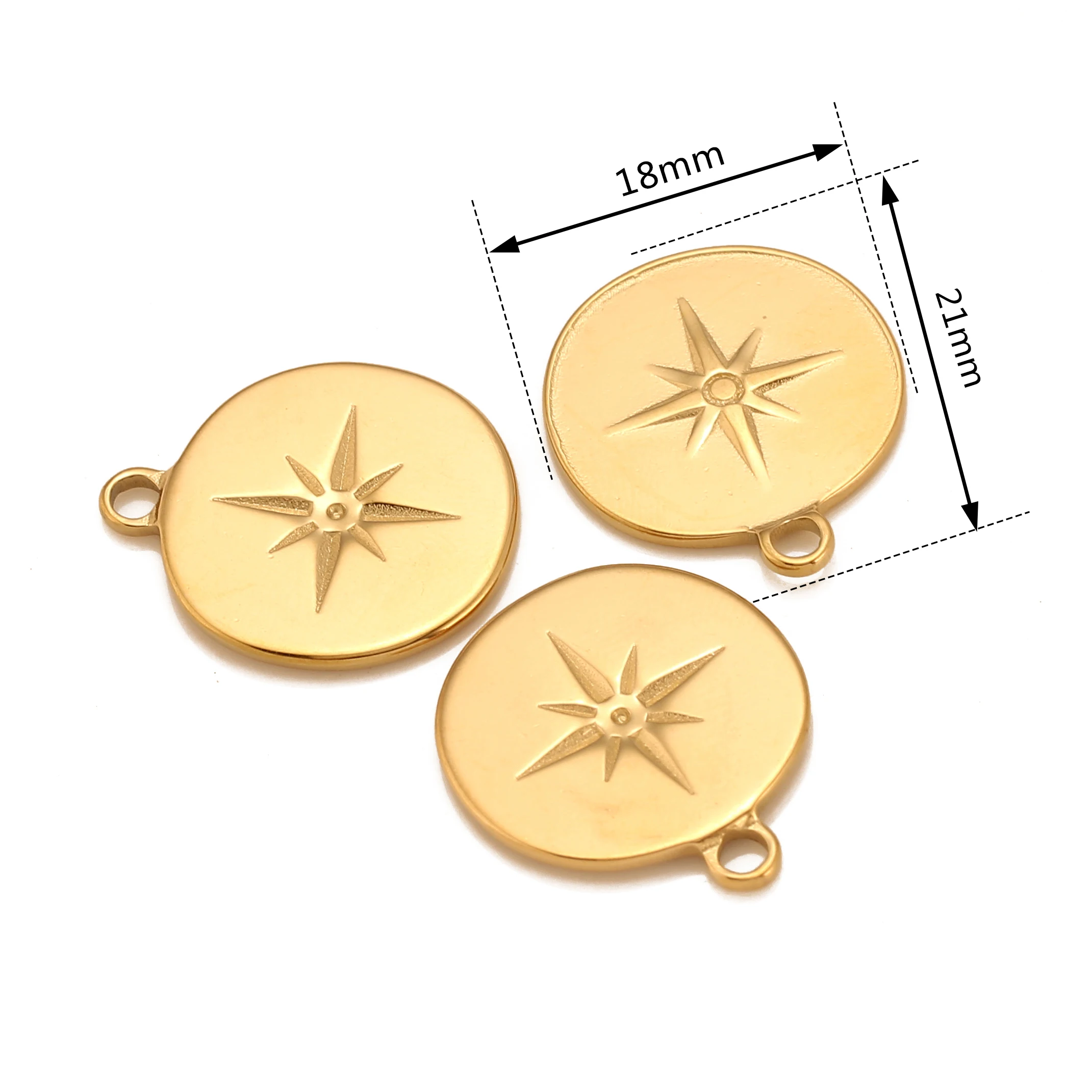 3Pcs 18mm*21mm Round Star Charms Stainless Steel Compass Star Pendants Necklace Bracelet Earring DIY Jewelry Making Accessories