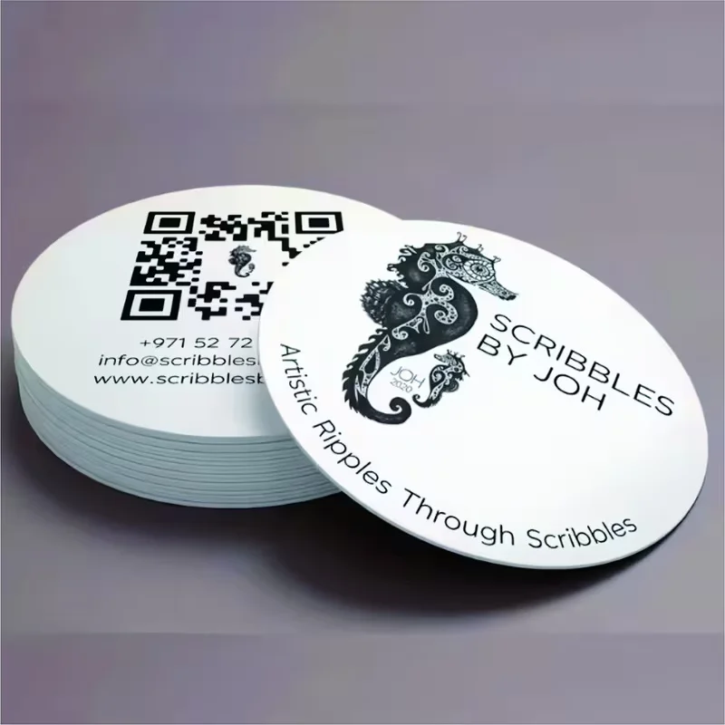 Customized Creative round Business Cards Double-Sided Printing with Name Logo Text Contact Info Date And Message Elegant Design