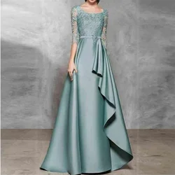 2023 3/4 Sleeves A-Lin Mother of the Bride Dress Satin Simple Wedding Guest Gowns Applique Zipper Dress Women For Wedding Party