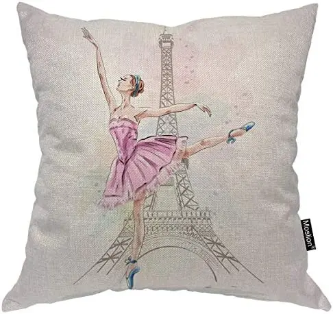 Ballerina Pillow Case Eiffel Tower Dancer Paris Flower Pets Pillow Case Garden Sofa Home Party Decor 45X45 50X50 Pillow Cover