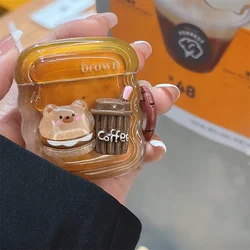 Korean Cute 3D Coffee Bear Clear Wave Case For Airpods 2  3 Pro 2 Earphone Case Charge Box Soft Wireless Bluetoon Back Cover