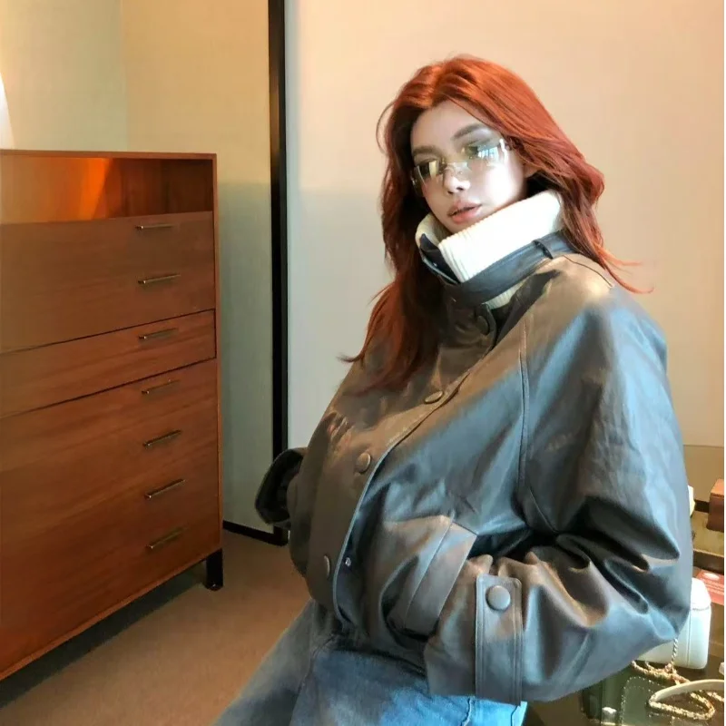 

Новая женская свободная теплая уличная куртка-пуховик без капюшона из белого пуха для осени и зимы