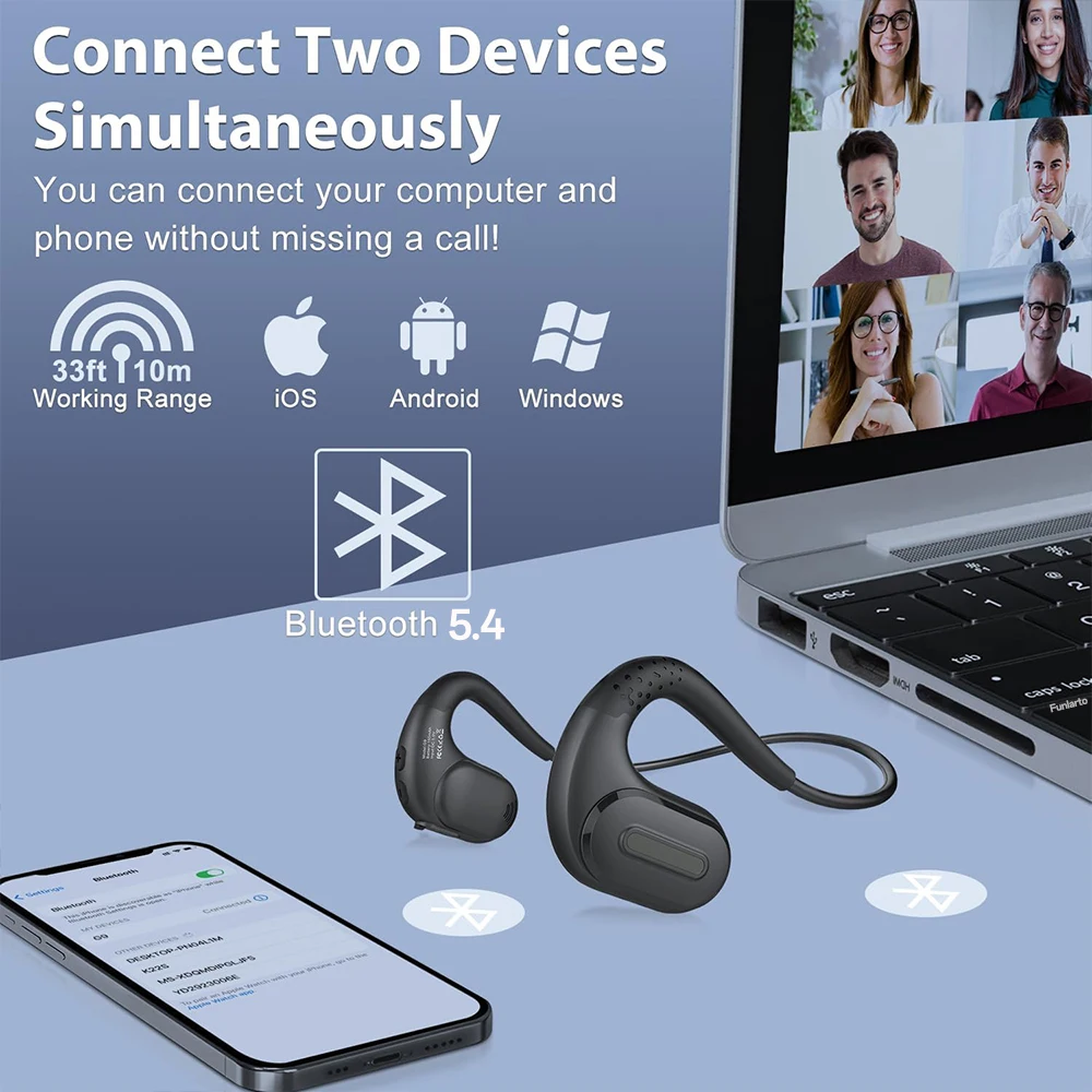 Bluetooth Headset with Detachable Microphone Multi-Point Wireless Headset Open Ear Headphones w/DSP Noise Canceling Mic for Call image 6