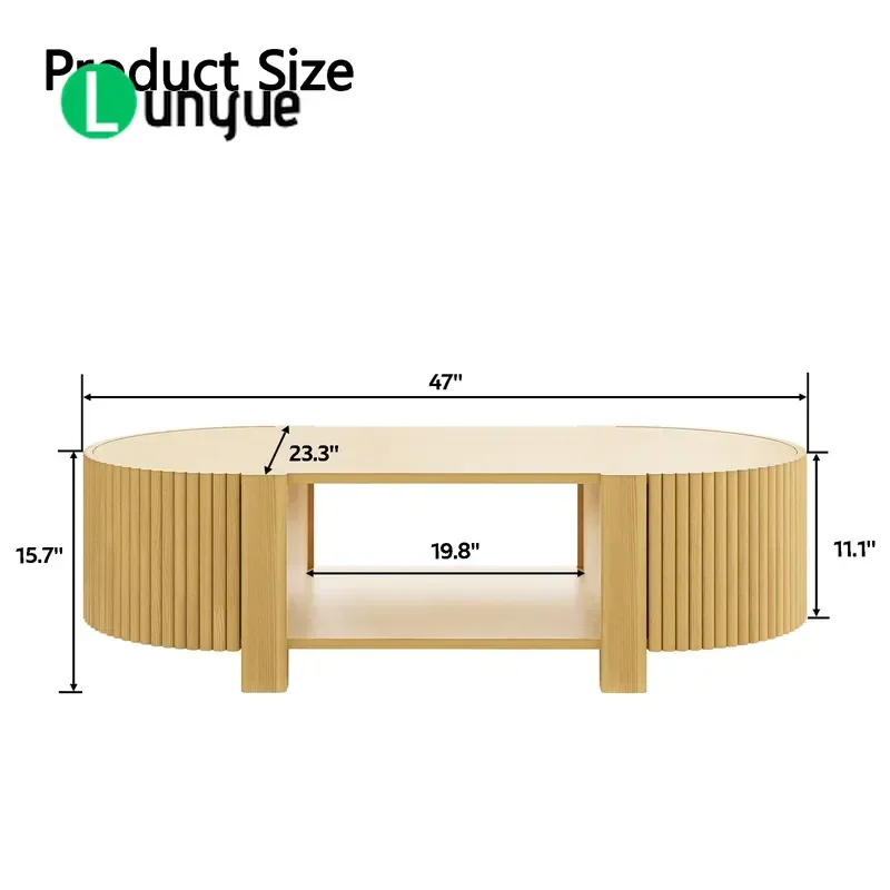 3 Piece Living Room Dining Table Set with 1 Coffee Table and 2 Side Tables Rubber Solid Wood Soft Closing Doors Natural Color