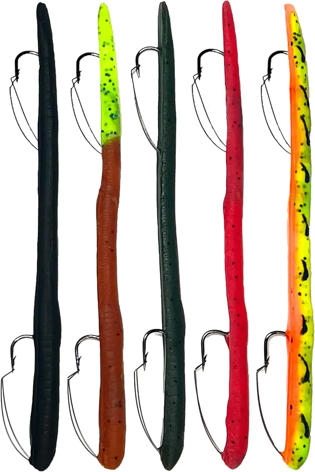 

6-дюймовые мягкие пластиковые приманки без зацепов, предварительно оснащенные, особо прочные, для ловли баса и щуки, набор из 5 штук, разнообразные.