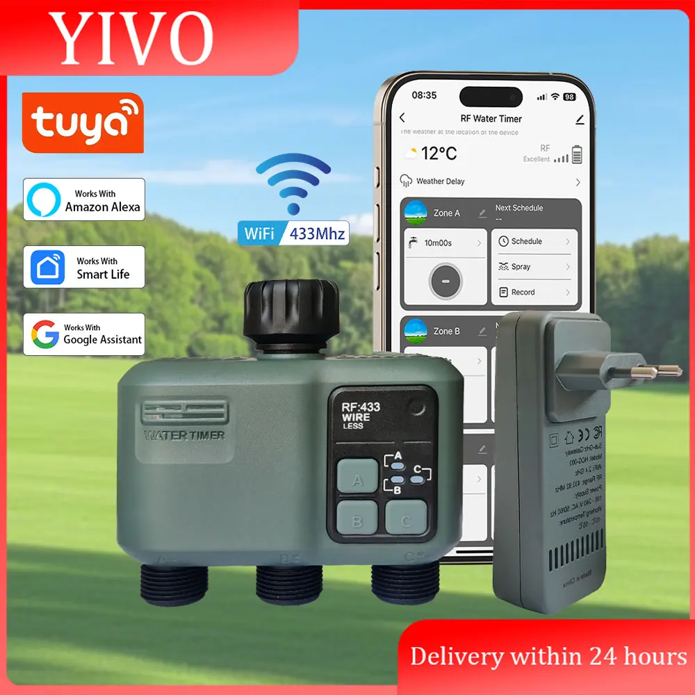 

Tuya RF433+Wifi 3-outlet Digital Water Timer Independent Programming Control Adjustable Sprinker 1640FT Garden Lawn Irrigate