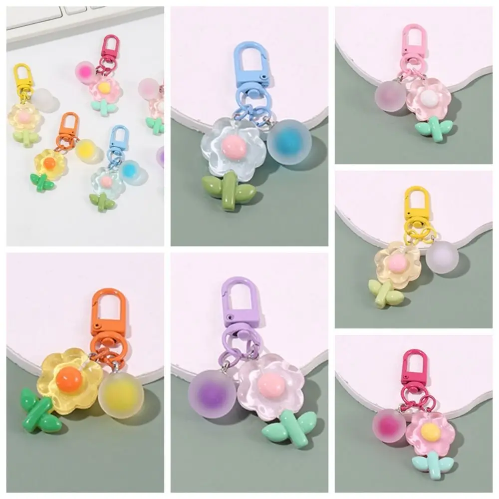 Transparent Acrylic Flower Key Chain Korean Style Backpack Charms DIY Chain Pendant Key Ring Ornaments Acrylic