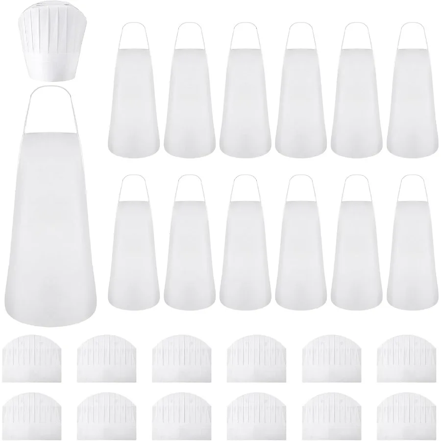 

Одноразовый нетканый фартук и шапка шеф-повара, набор для кухни для взрослых, регулируемые шапки для выпечки, идеально подходящие для приготовления пищи и выпечки.