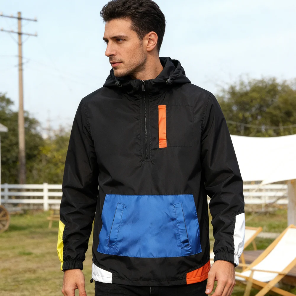 Spring Autumn Men Anorak Jackets Fashion Man Half Zip Streetwear Hip Hop Hooded Coats Men Loose Windbreaker Waterproof Jackets