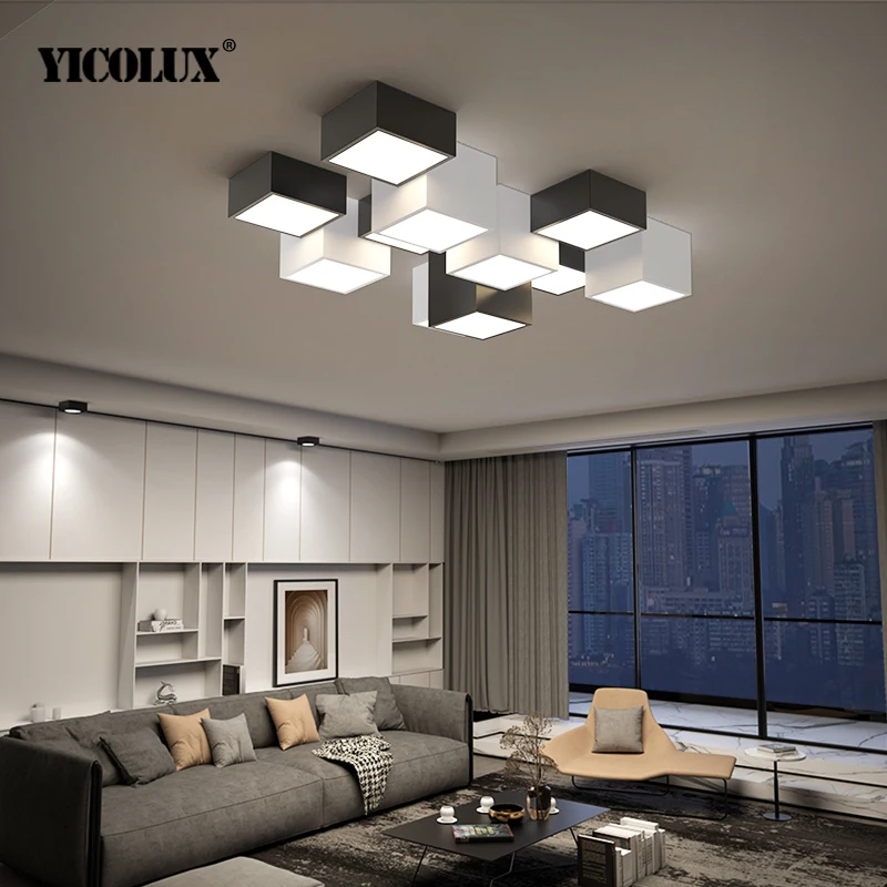 

Living Room Honeycomb Chandelier Lamps Remote Dimming Black White Combination Art Lamps Indoor Lighting Hall Dinning Fixtures