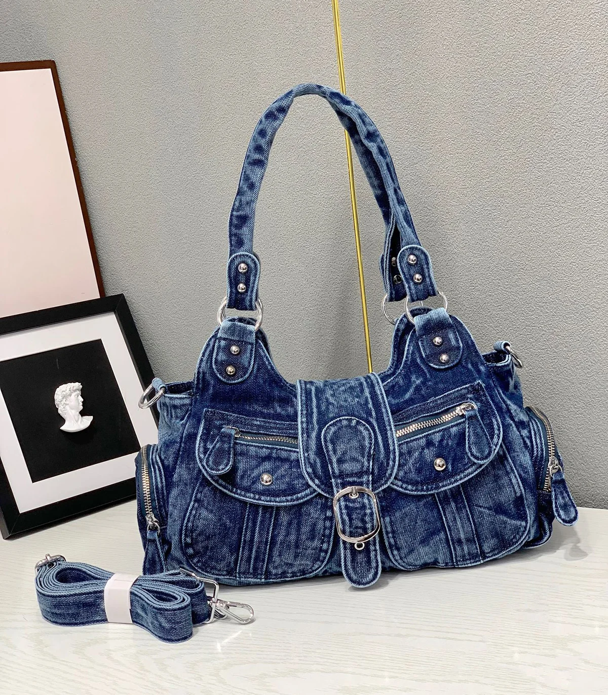 

New Jeans Bag Washed Denim Bag for Women Cute Denim Messenger Bag Blue Jean Purses and Handbags