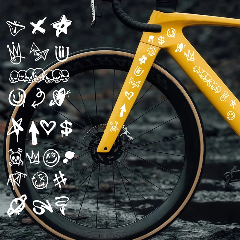 Totenkopf-Graffiti Fahrradrahmen-Aufkleber Reflektierende Wasserdichte Aufkleber für Oberrohr DIY Fahrrad-Sticker für Rennrad und Mountainbike