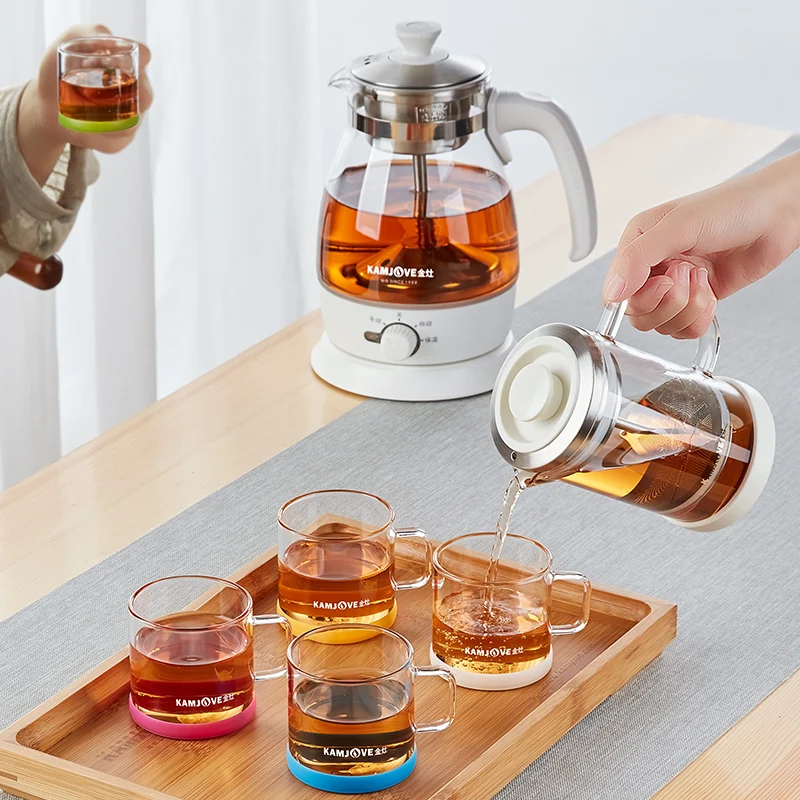 

KAMJOVE 150ml High Borosilicate Glass Cup with Handle Water Cup with Lid High-resistant Glass Household 5 pcs Set Flower Tea Cup