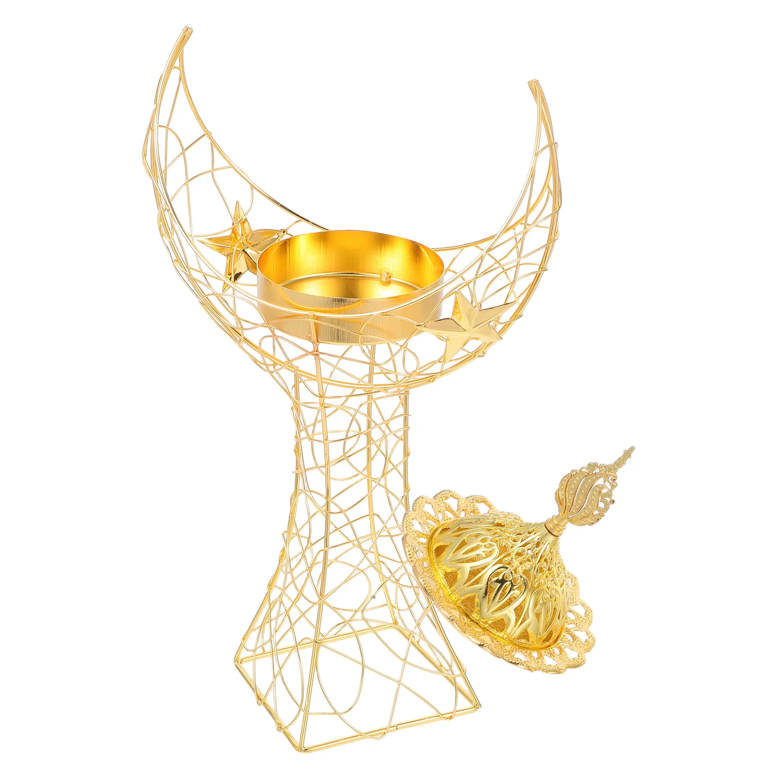 

Moon-Shaped Middle Incense Burner Handheld Crescent Tower Decorative Aromatherapy Stand for Eid Ramadan Indoor