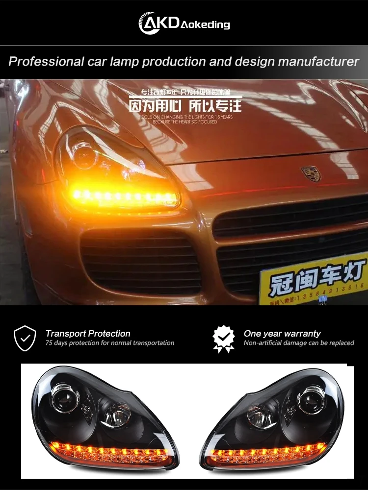 AKD Front Lamp for Porsche Cayenne Headlights 2004-2008 Cayenne LED Head Light LED DRL Low Light Siganl Auto Accessories 2PCS