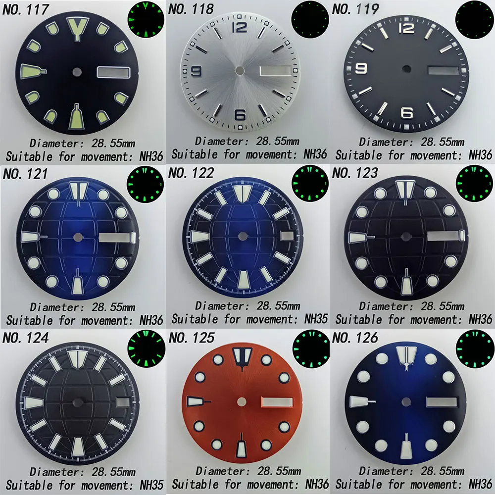 28.55mm 29mm luminous watch dial suitable for NH35 NH36 movement laser printing dial customized logo dial Watch accessories dial