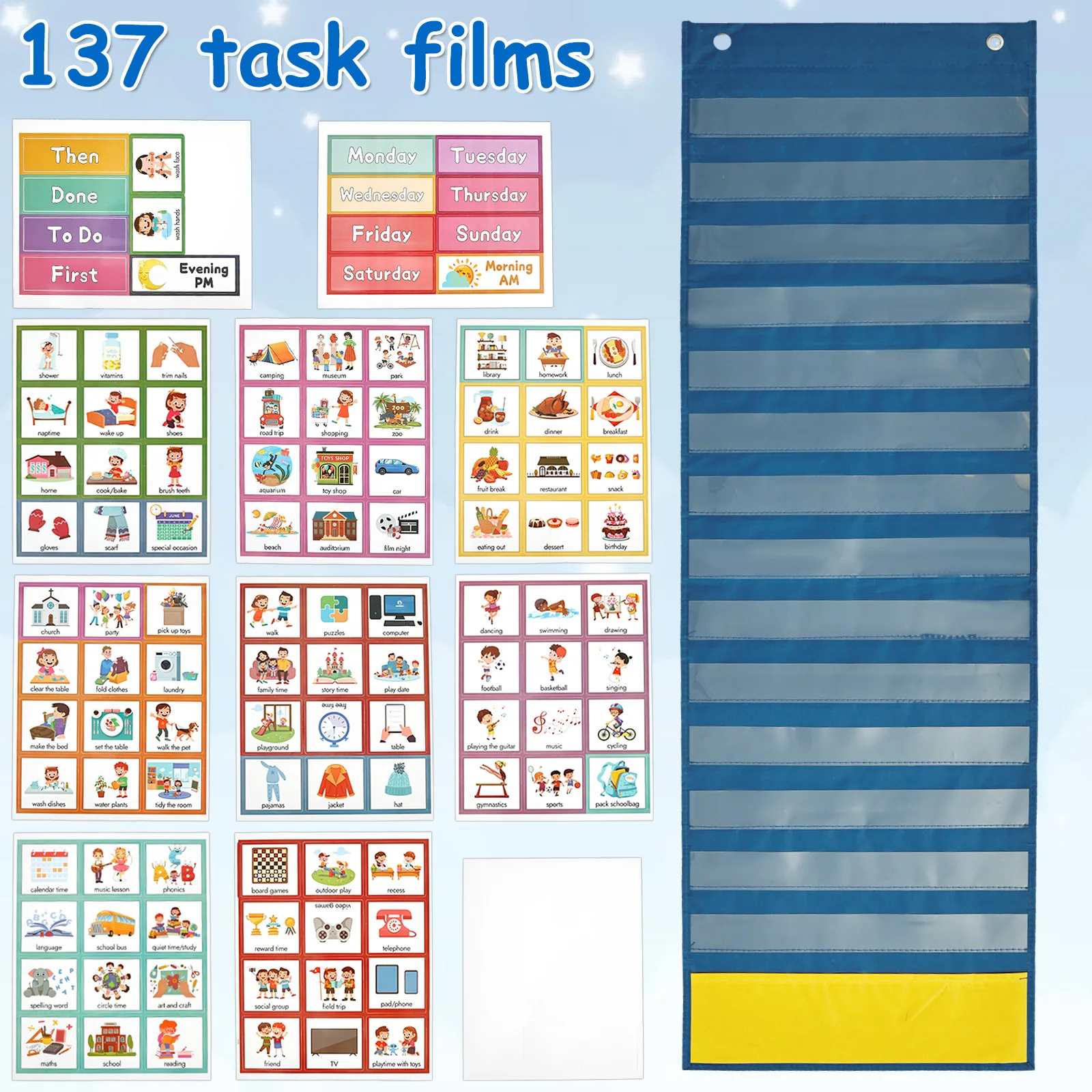 ตารางกิจกรรมภาพสำหรับเด็ก กระดานวางแผนรายสัปดาห์แบบแม่เหล็ก แผนการกิจวัตรก่อนนอนสำหรับเด็กเล็ก พร้อมการ์ด 137 ใบ สำหรับวางแผนที่บ้านและที่โรงเรียน