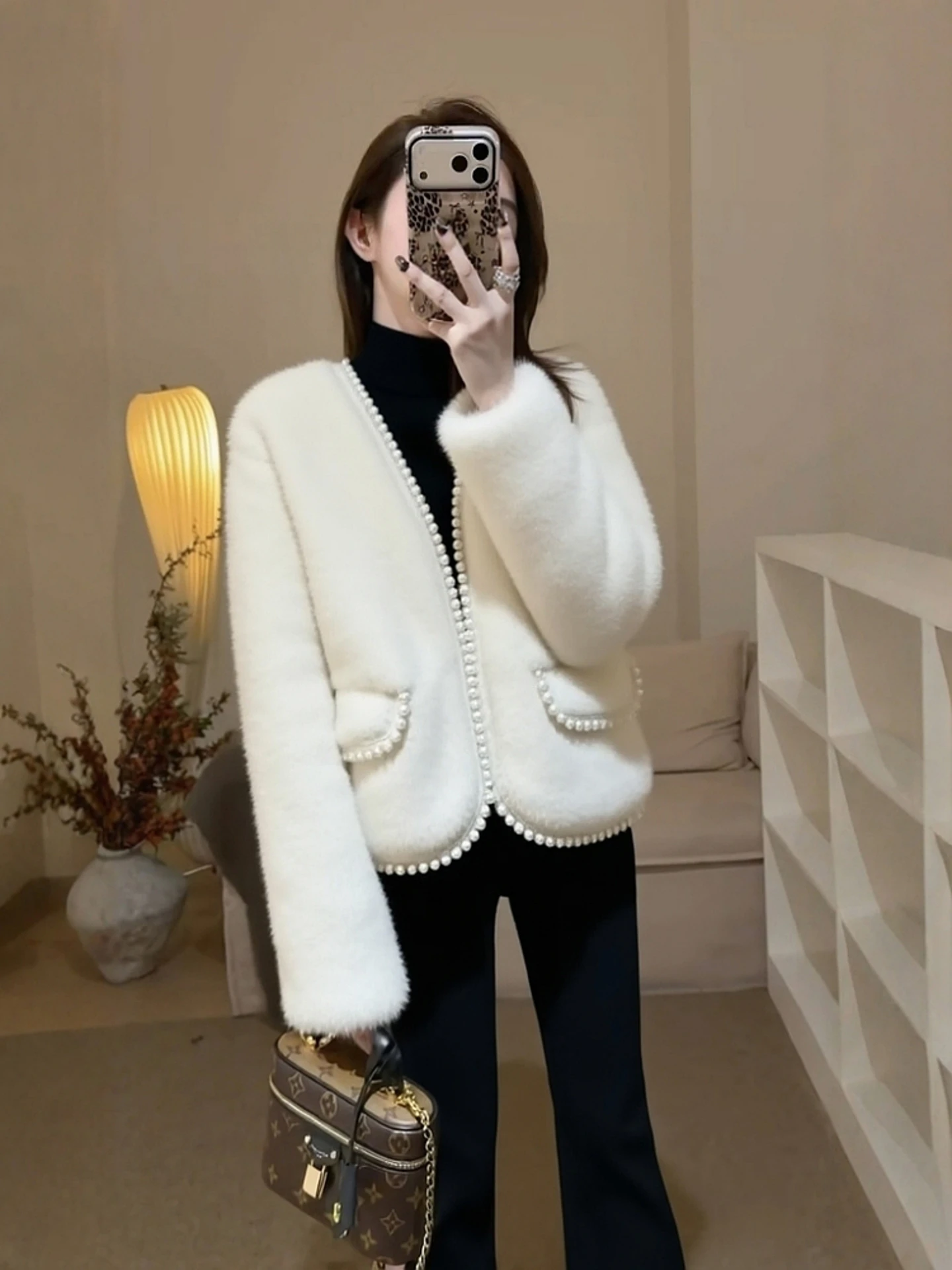 Soft Cozy Women's Open Cardigan Warm Furry Small Fraance Sle Jaet Dongda Gate High End Sensation Zero Prure Cloud Feel