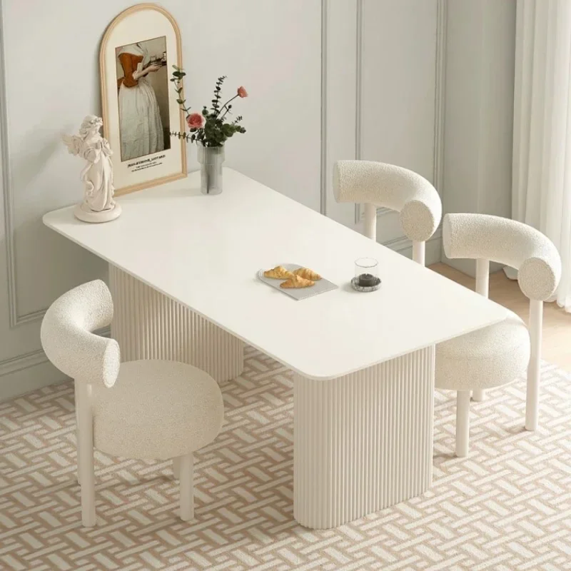 Modern Luxury Rectangular Dining Set 4 Seater 6 8 Dining Room Furniture Slate Top White Dining Table