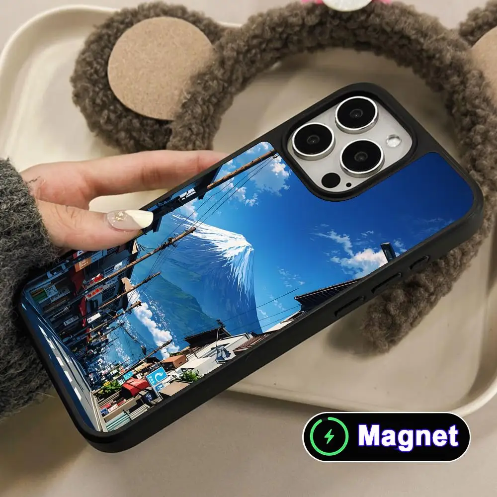 

Японский чехол для телефона с матовой поверхностью в стиле гор Фудзи, совместимый с MagSafe, для iPhone 17, 16, 15, 14, 13, 12, 11 Air Pro Max Plus, цветной