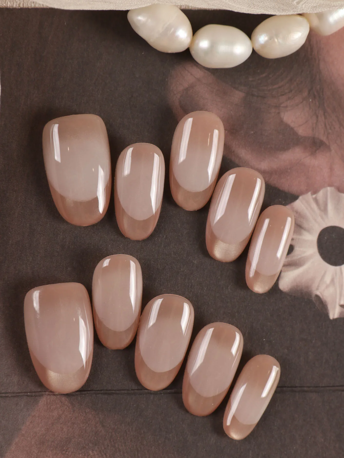 10Pcs Press on Nails Short Golden Cat's Eye French Style Office Dailywear False Nails Artificial Nails Kit Nail Art DIY