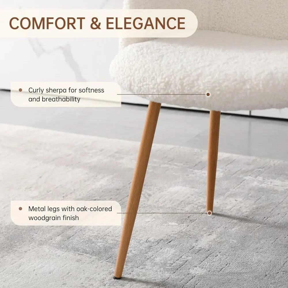 Conjunto de mesa de jantar redonda de 5 peças, tampo de mesa de MDF de 37 polegadas, conjunto de cadeiras de jantar branco de pele sintética com perna de metal de grão de madeira