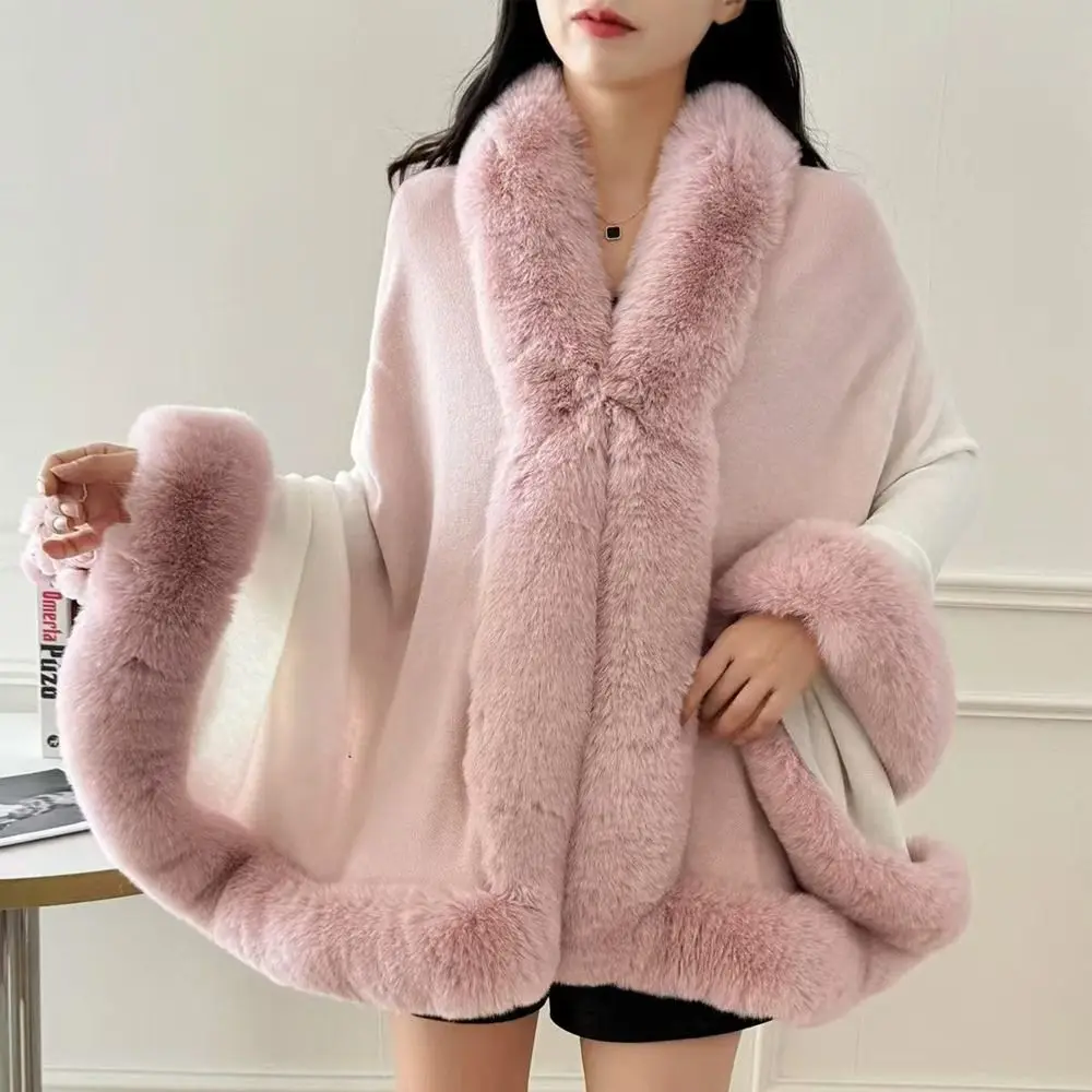 

Trendy Winter Warm Plush Shawl Gradient Color Thicken Bridal Wrap Shawl Elegant Fluffy Faux Fur Collar Shawl