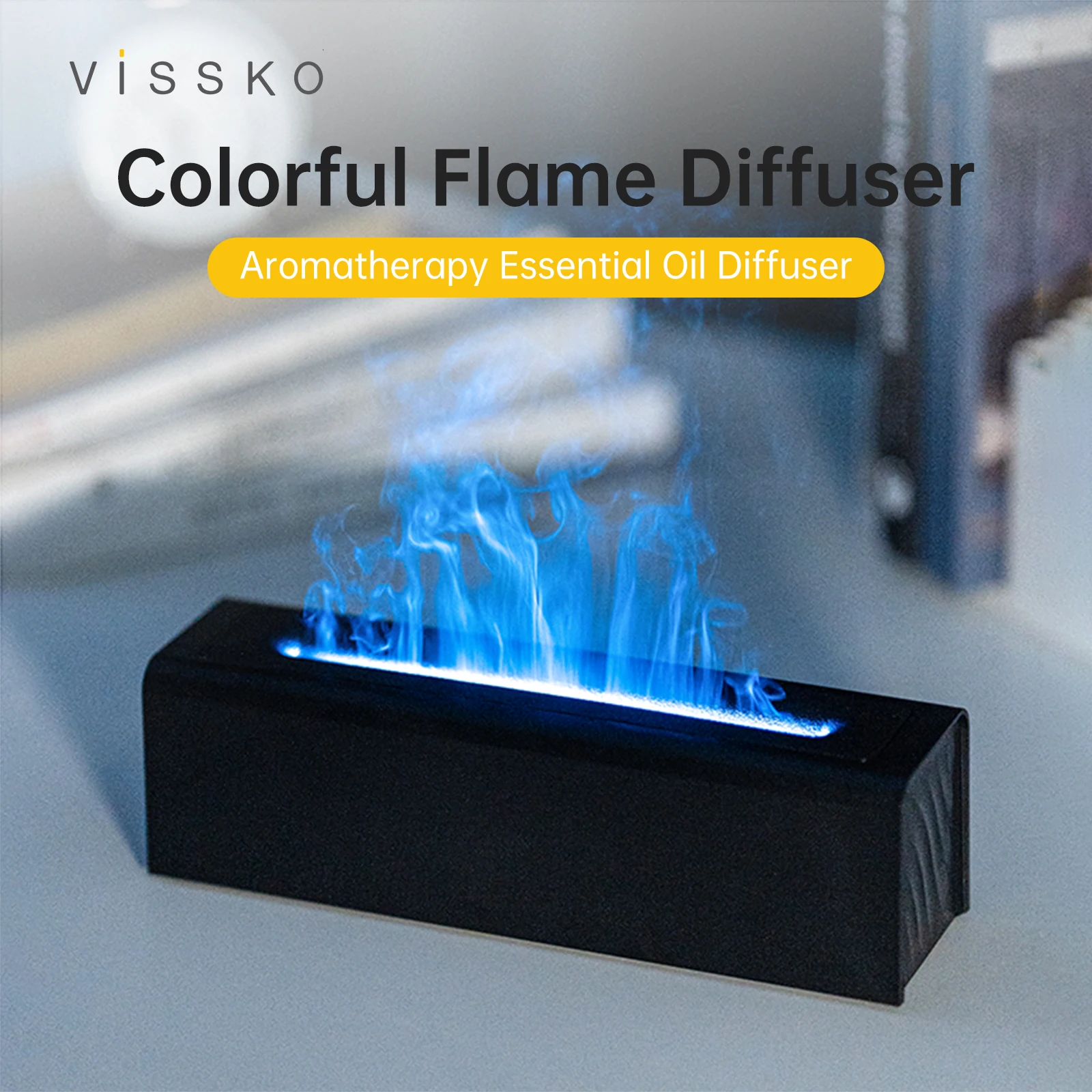 Vissko 7Colorful Flame Diffuser USB Air Humidifier Aromatherapy Essential for Bedroom Yoga Home Oil Diffuser Fragrance Diffuser