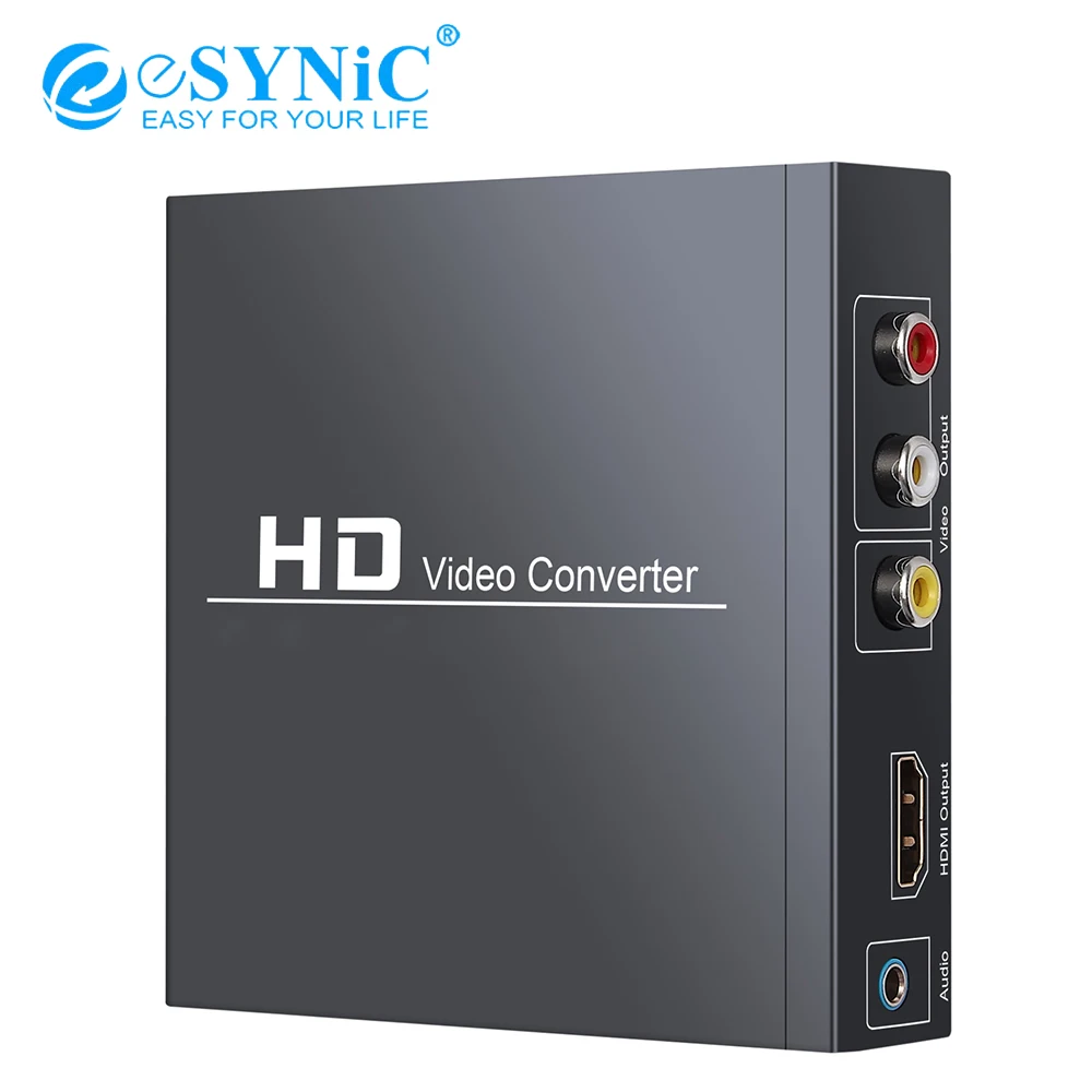 eSYNiC 1080P HDMI-compatible to HDMI-compatible 3RCA CVBS AV Composite Video Audio Adapter 3.5mm Headphone Converter Support PAL