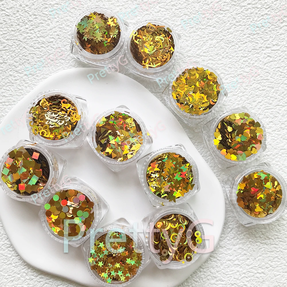 PrettyG 1 مجموعة 12 صندوق ألوان المجسم الذهب الترتر بريق عدد إلكتروني شكل مسمار بريق للراتنج لتقوم بها بنفسك مسمار الفن الديكور #3