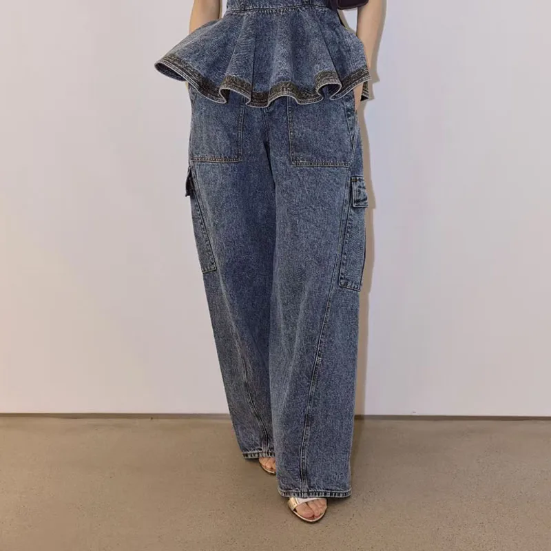 Women's Casual Loose Straight Leg Pants, High Quality Commuter Wide Leg Pants, 2026, New, y2k, Snowflake Denim Cargo Pants;