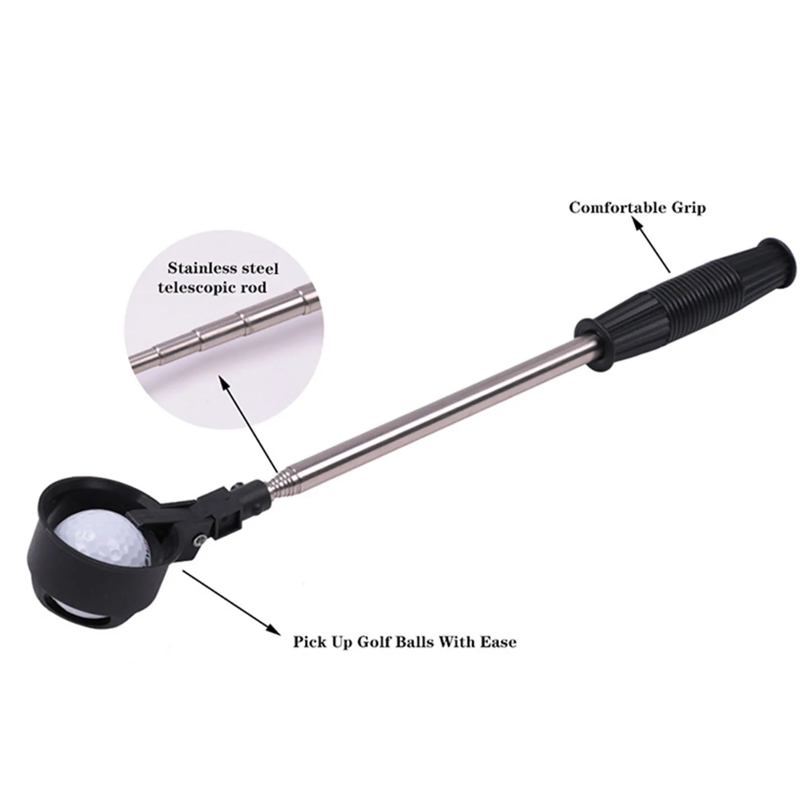 Stainless Steel Golf Ball Retriever Adjustable Length Durable Catcher for Golf Sports Accessories