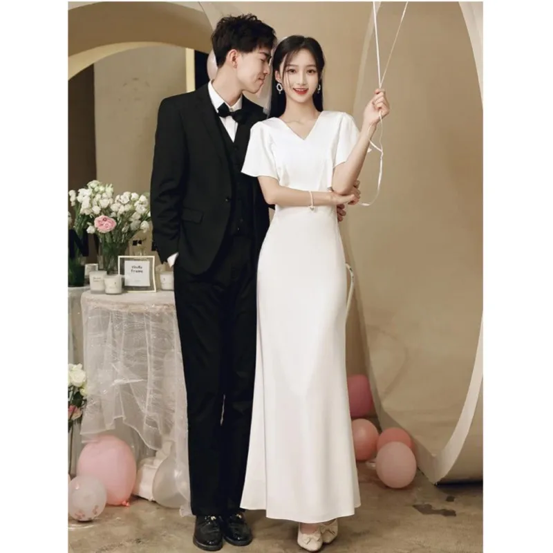 New Elegant Wedding Dresses For Women Classic V-neck Mermaid Bridal Dress Simple Long Robe De Mariee Plus Size Customized