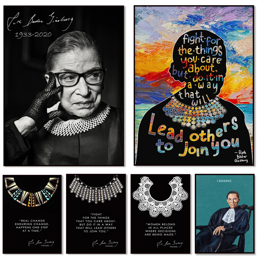 Ruth Bader Ginsburg Justice Dissent Poster, Women's Rights, Gender Equality, Civil Rights Activists Wall Decoration Canvas Canva