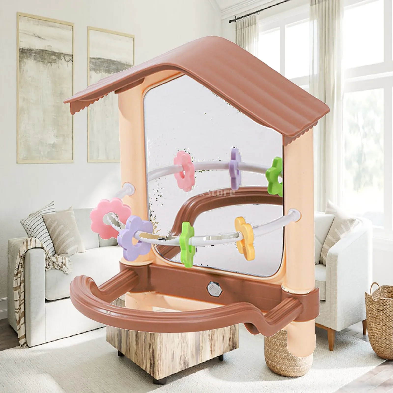 Bird Mirror with Perch Stand Activity Center Exercise Entertainment Play Decoration Parrot Toy for Lovebirds Macaw Finch