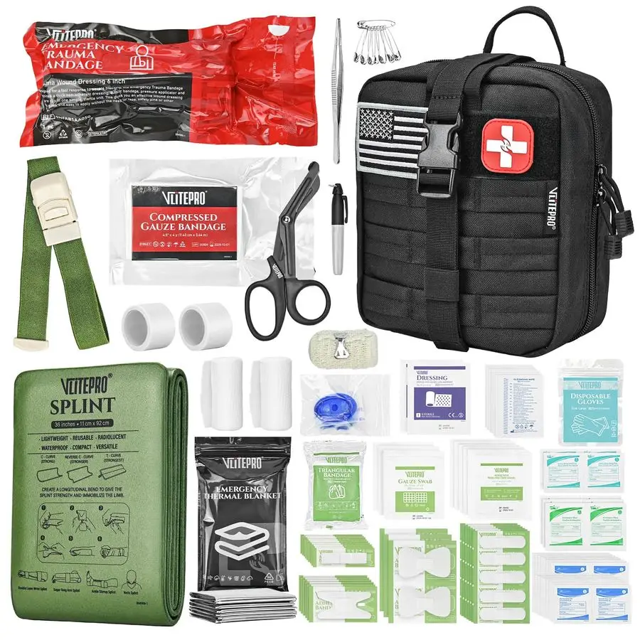 

First Aid Kit IFAK Trauma Kit with Trauma Bandage, Splint, Tourniquet, Wound Care, Bleeding Control Tactical Molle Pouch for Mil