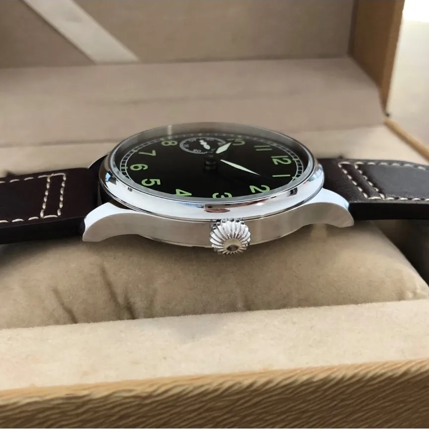 Sapphire Crystal Or Mineral Glass 44mm GEERVO No Logo Black Dial Asian ETA6497 Mechanical Movement Luminous Pilot Men\'s Watch 1